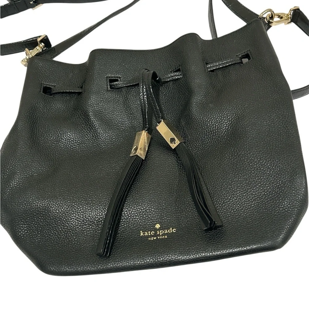 Kate Spade Black and Gold Leather Shoulder Bag with Tassels